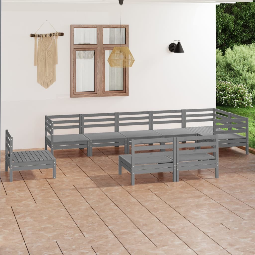 vidaXL 9 Piece Garden Lounge Set Solid Pinewood Grey