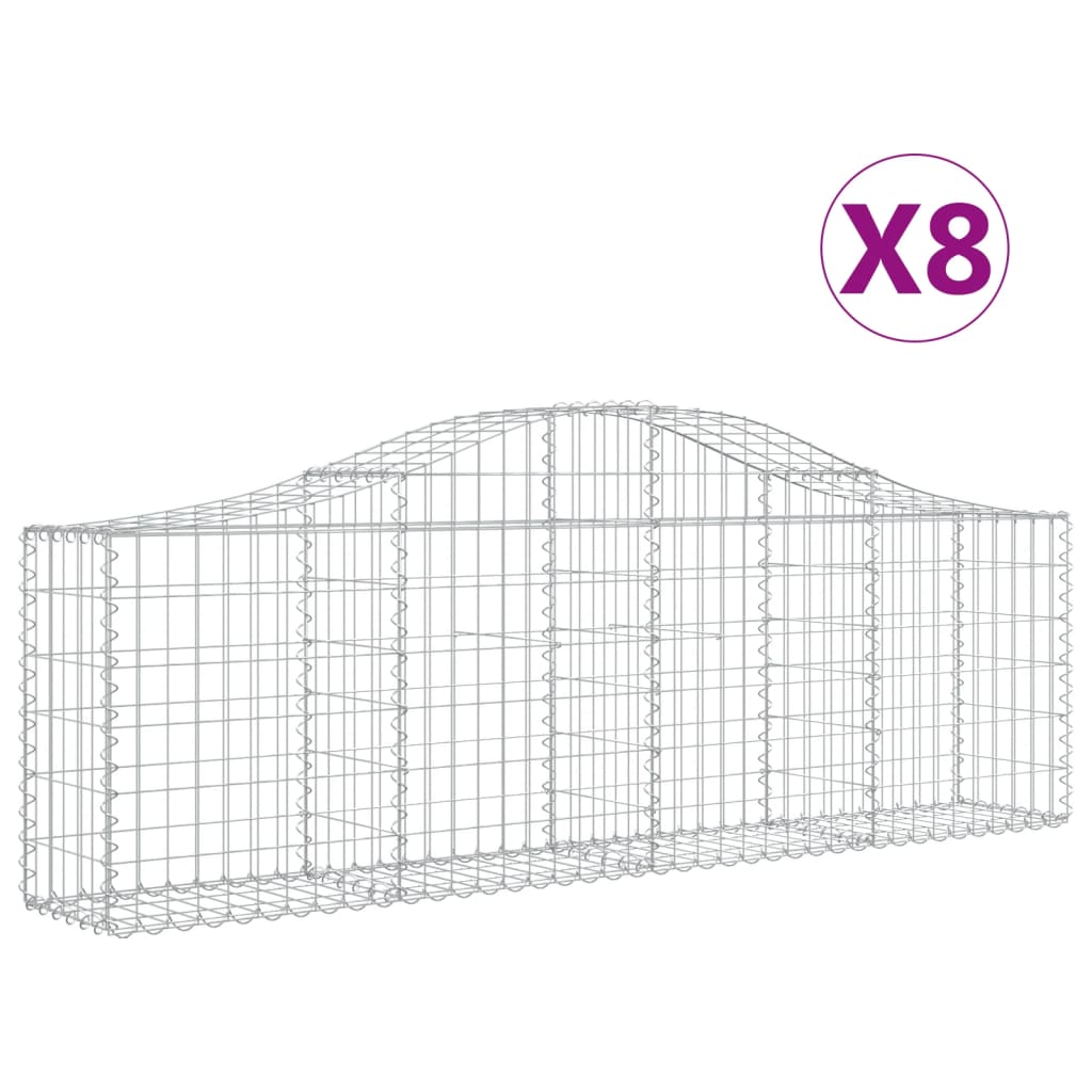 vidaXL Arched Gabion Baskets 8 pcs 200x30x60/80 cm Galvanised Iron
