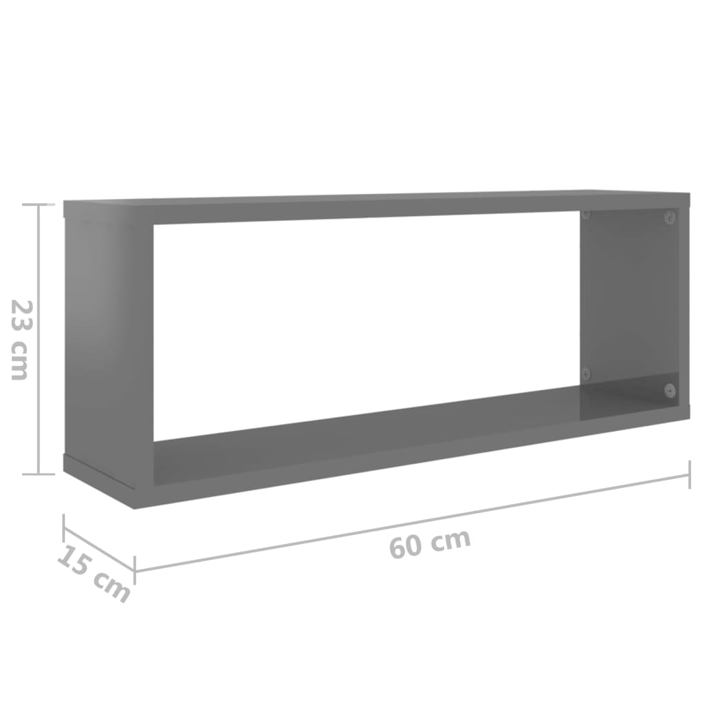 vidaXL Wall Cube Shelf 6 pcs High Gloss Grey 60x15x23 cm Engineered Wood