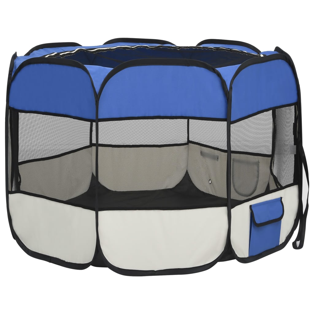 vidaXL Foldable Dog Playpen with Carrying Bag Blue 90x90x58 cm