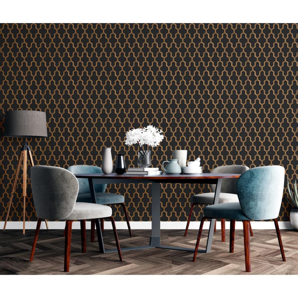DUTCH WALLCOVERINGS Wallpaper Geometric Black and Gold