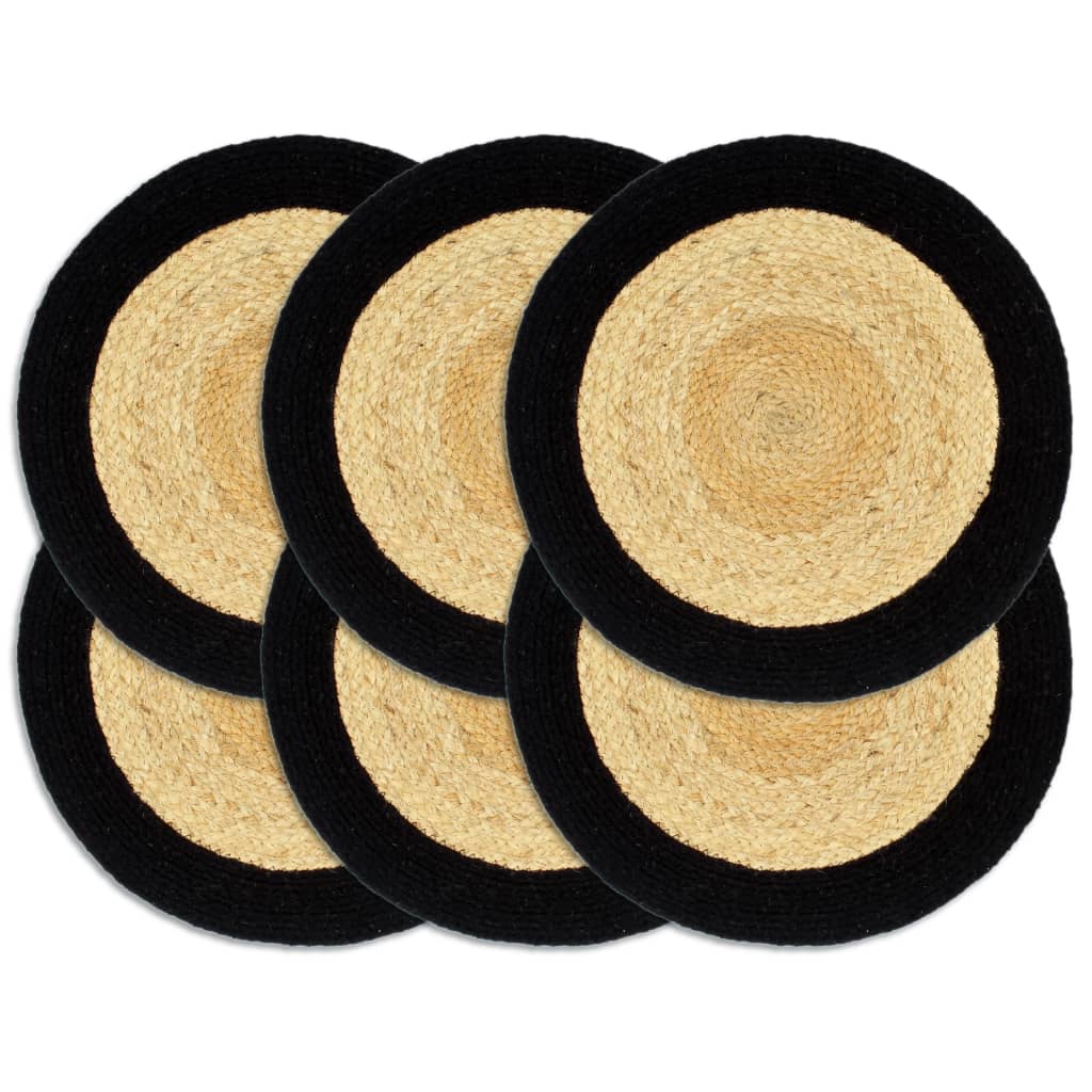 vidaXL Placemats 6 pcs Natural and Black 38 cm Jute and Cotton vidaXL.ie