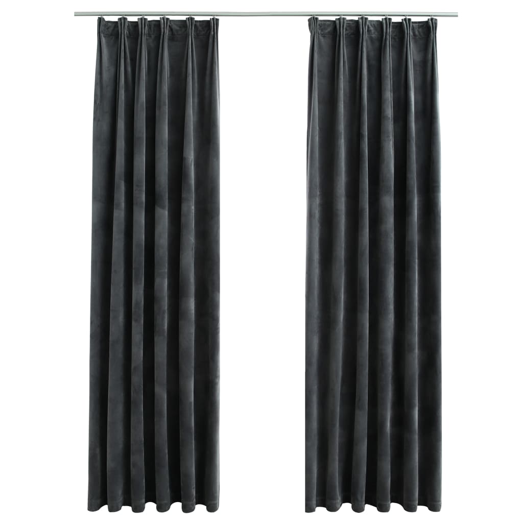 vidaXL Blackout Curtains 2 pcs with Hooks Velvet Anthracite 140x175 cm
