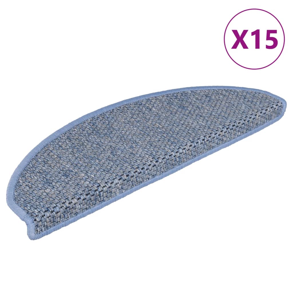vidaXL Stair Mats Self-adhesive Sisal-Look 15 pcs 65x21x4 cm Blue