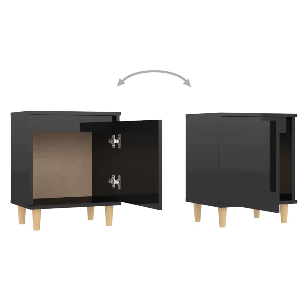 vidaXL Bed Cabinet with Solid Wood Legs High Gloss Black 40x30x50cm