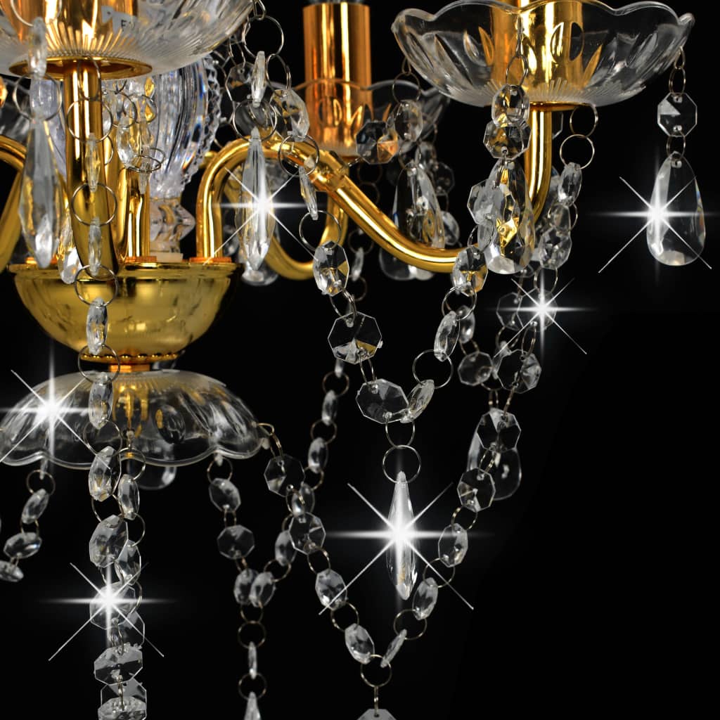 vidaXL Chandelier with Crystal Beads Golden Round 5 x E14