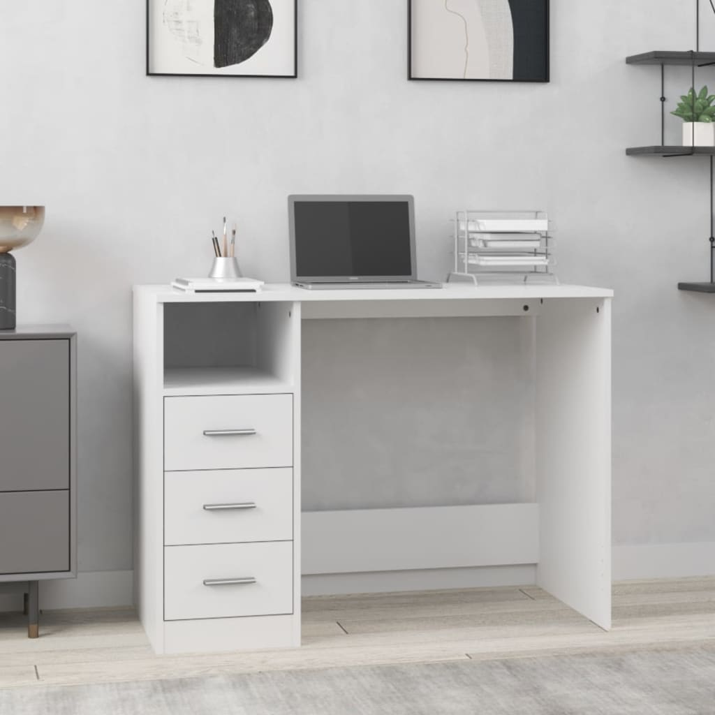 vidaXL Desk with Drawers White 102x50x76 cm Engineered Wood