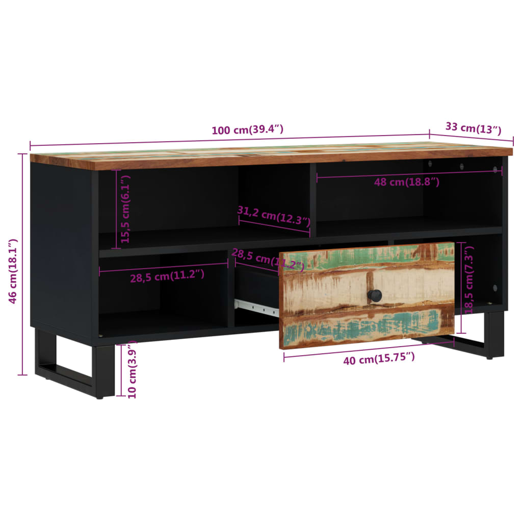 vidaXL TV Cabinet 100x33x46 cm Solid Wood Reclaimed&Engineered Wood