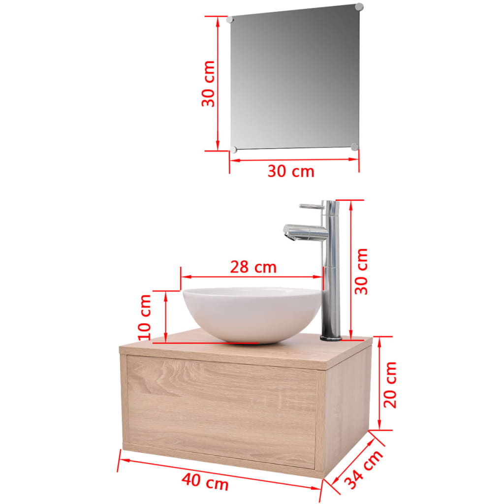 vidaXL Four Piece Bathroom Furniture Set with Basin with Tap Beige