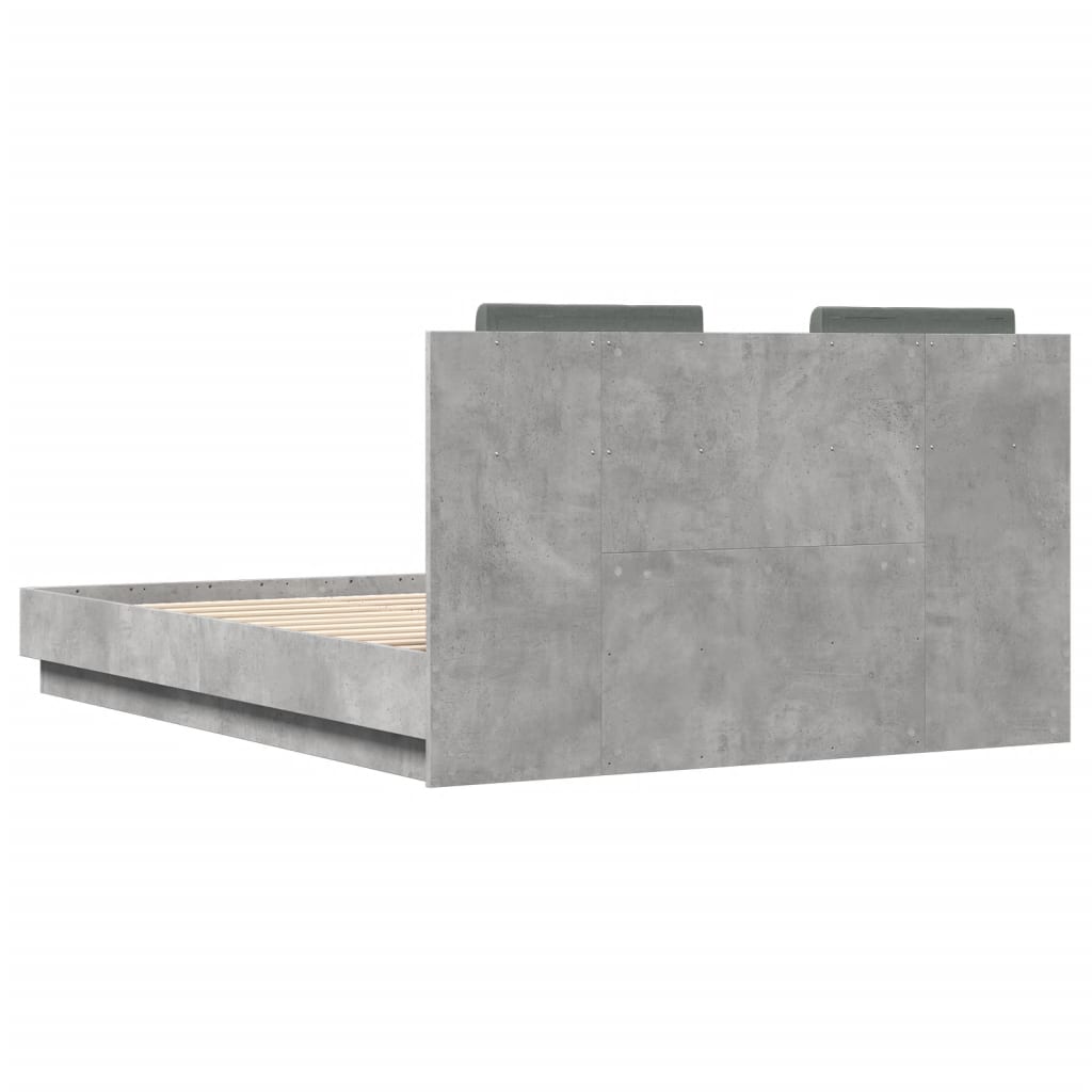 vidaXL Bed Frame with Headboard and LED Lights Concrete Grey 135x190 cm Double