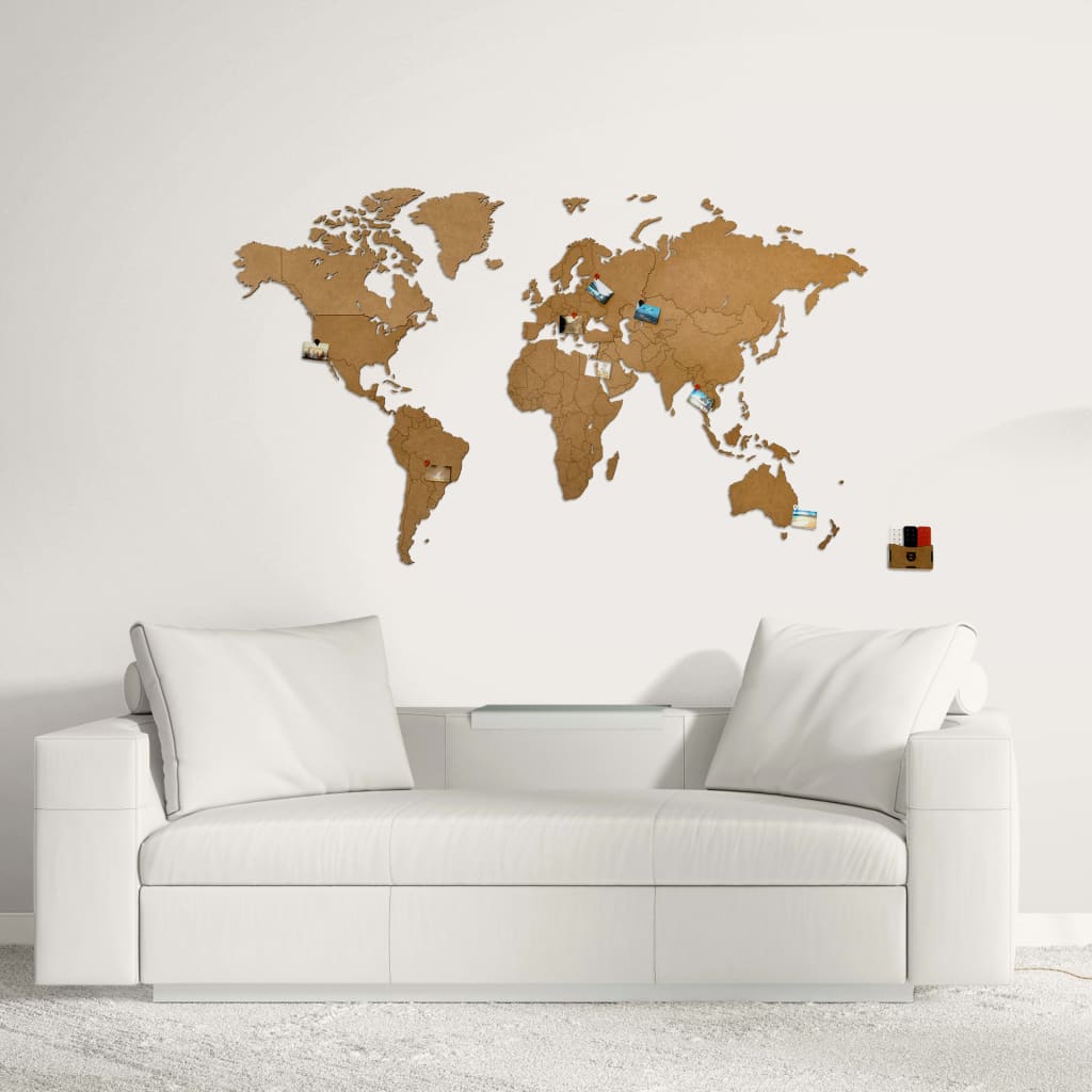 MiMi Innovations Wooden World Map Wall Decoration Luxury Brown 130x78 cm