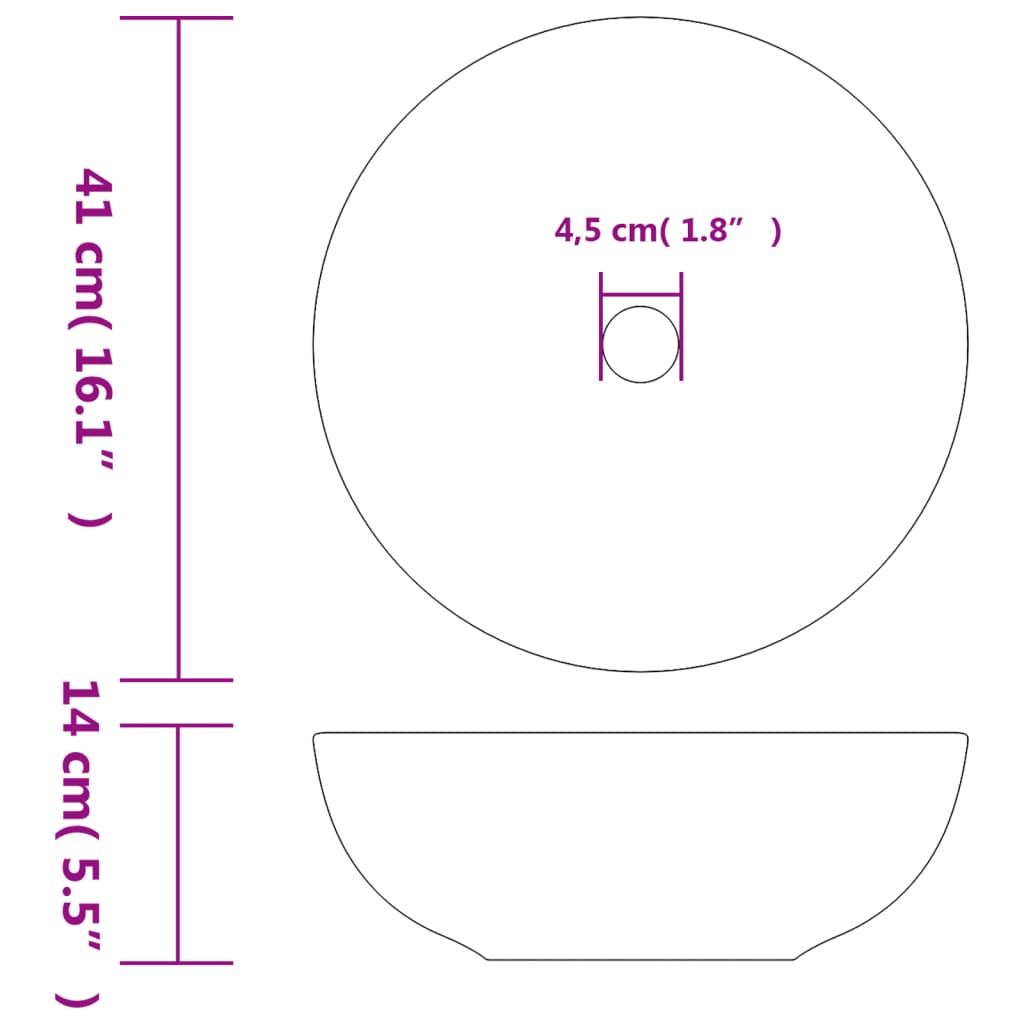vidaXL Countertop Basin Black Round Φ41x14 cm Ceramic