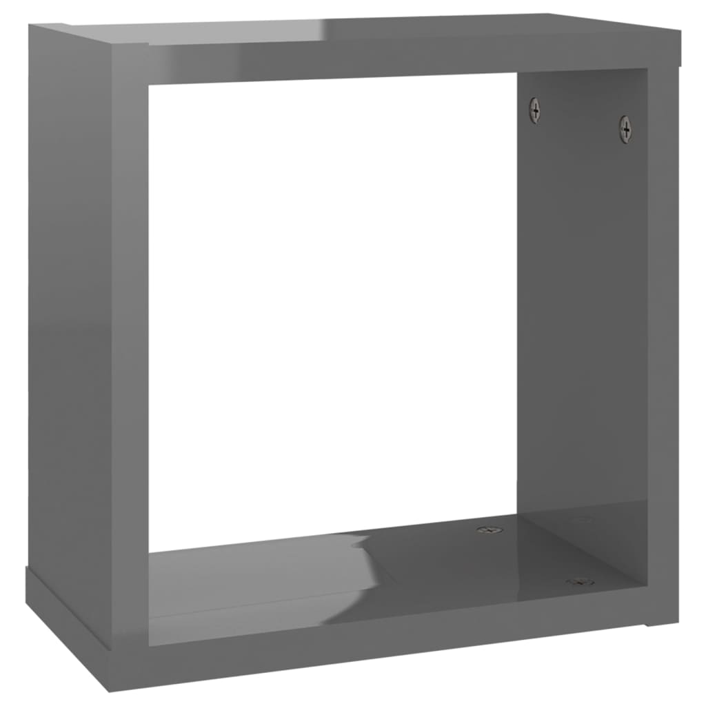 vidaXL Wall Cube Shelves 2 pcs High Gloss Grey 30x15x30 cm
