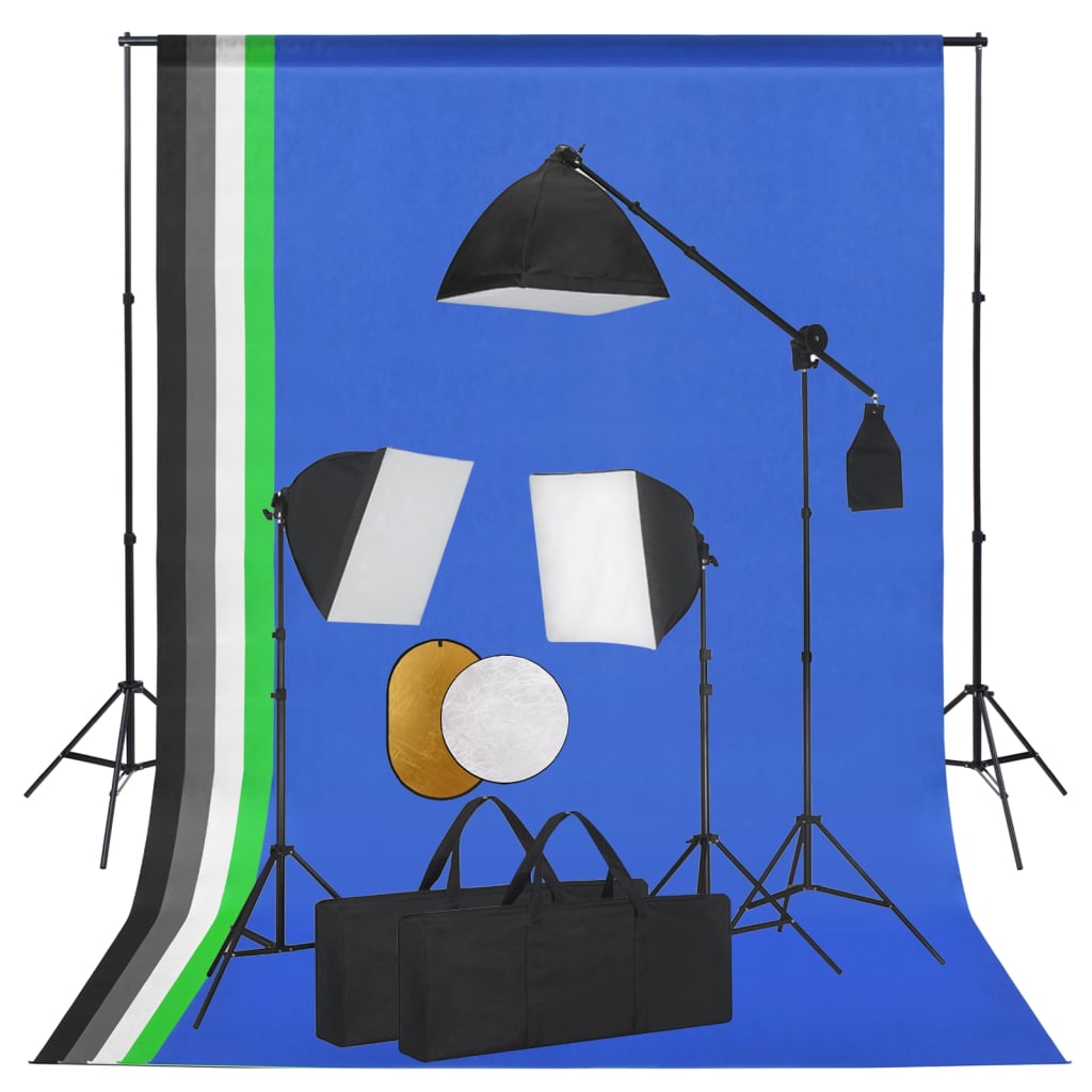 vidaXL Photo Studio Kit with Lights. Backdrop and Reflector