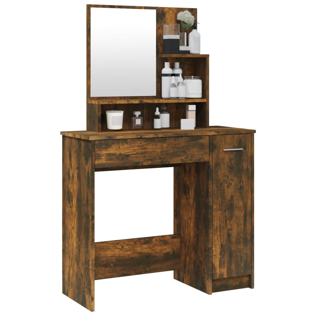 vidaXL Dressing Table with Mirror Smoked Oak 86.5x35x136 cm