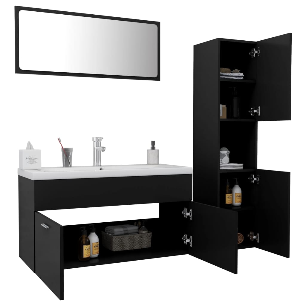 vidaXL Bathroom Furniture Set Black Engineered Wood | vidaXL.ie
