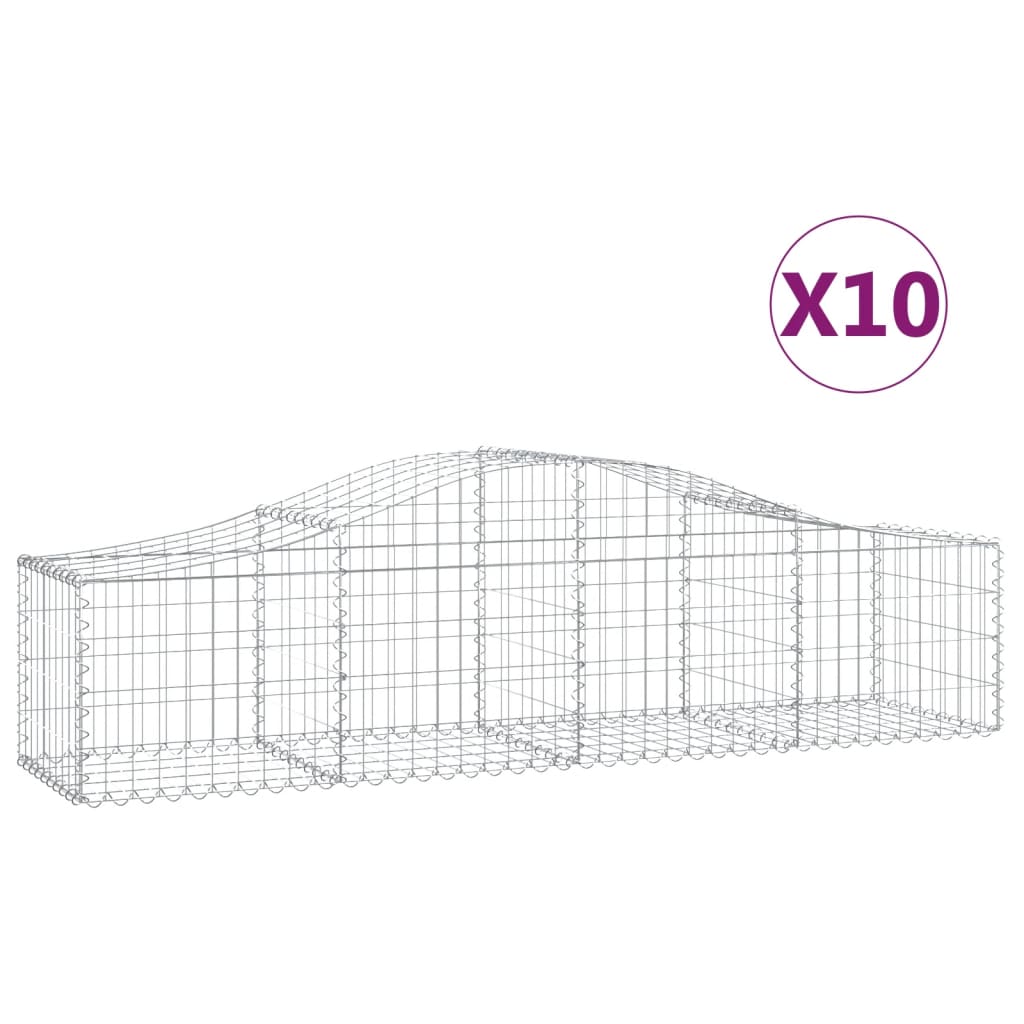 vidaXL Arched Gabion Baskets 10 pcs 200x50x40/60 cm Galvanised Iron
