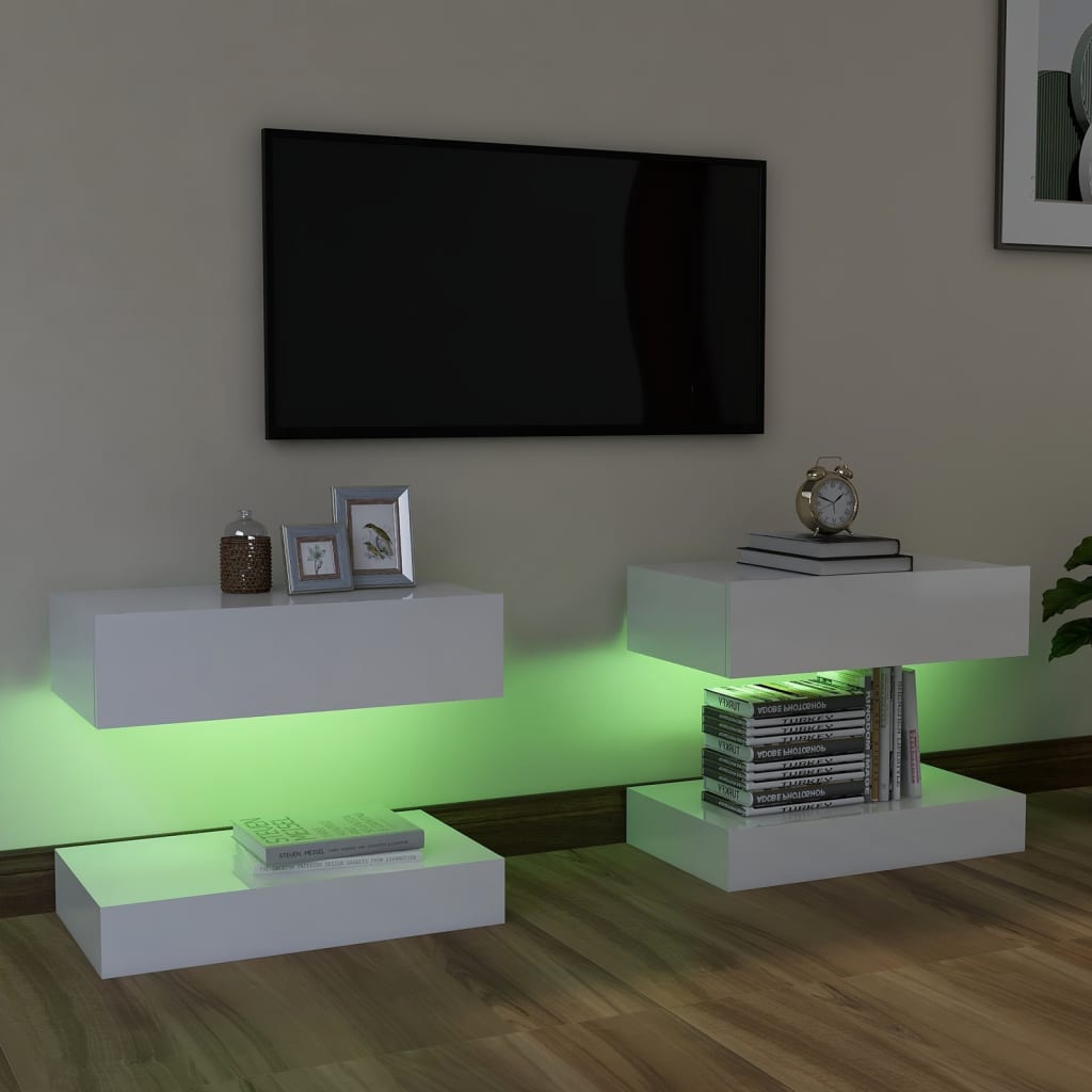 vidaXL TV Cabinets with LED Lights 2 pcs High Gloss White 60x35 cm
