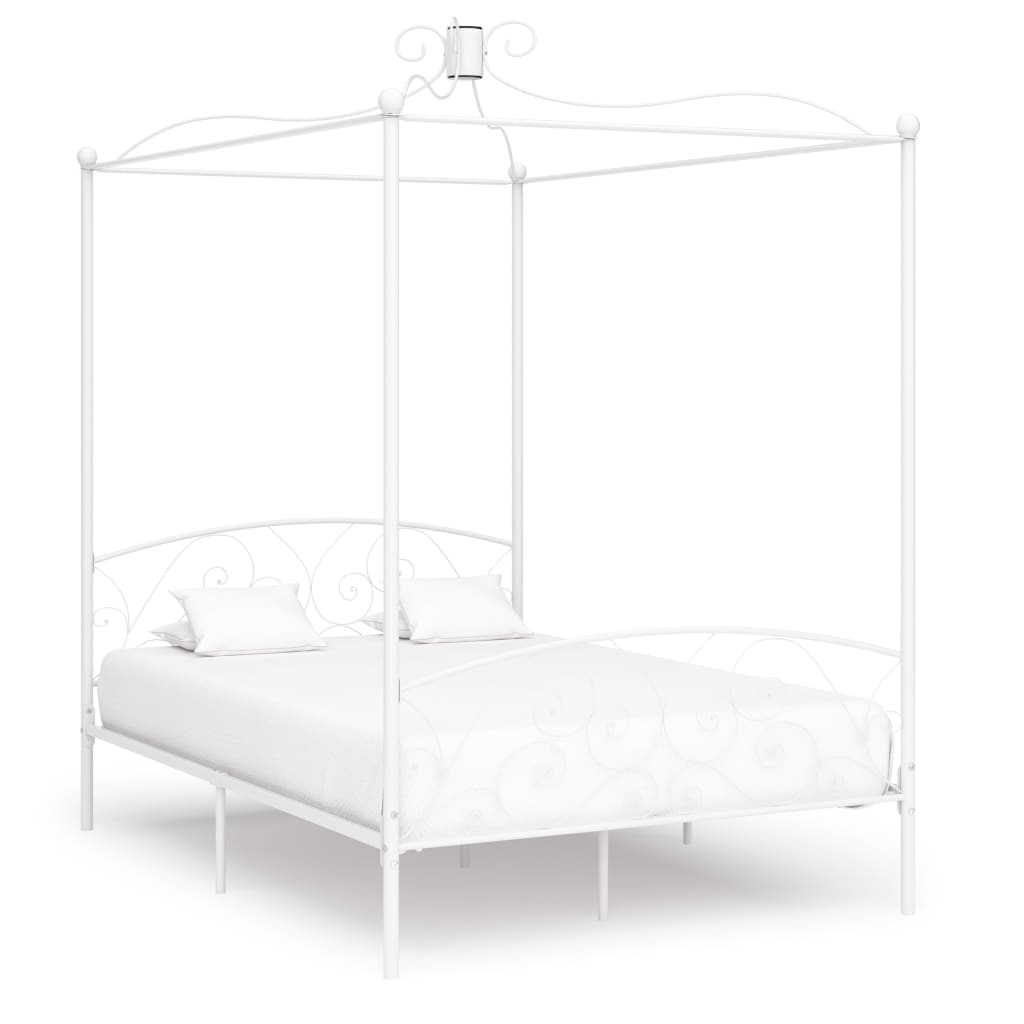 vidaXL Canopy Bed Frame White Metal 120x200 cm