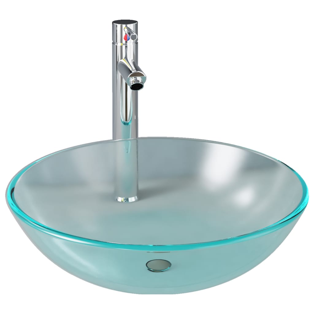 vidaXL Bathroom Sink with Tap and Push Drain Frosted Tempered Glass