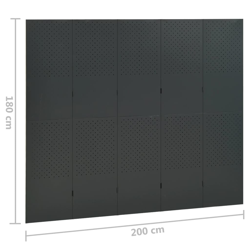vidaXL 5-Panel Room Divider Anthracite 200x180 cm Steel