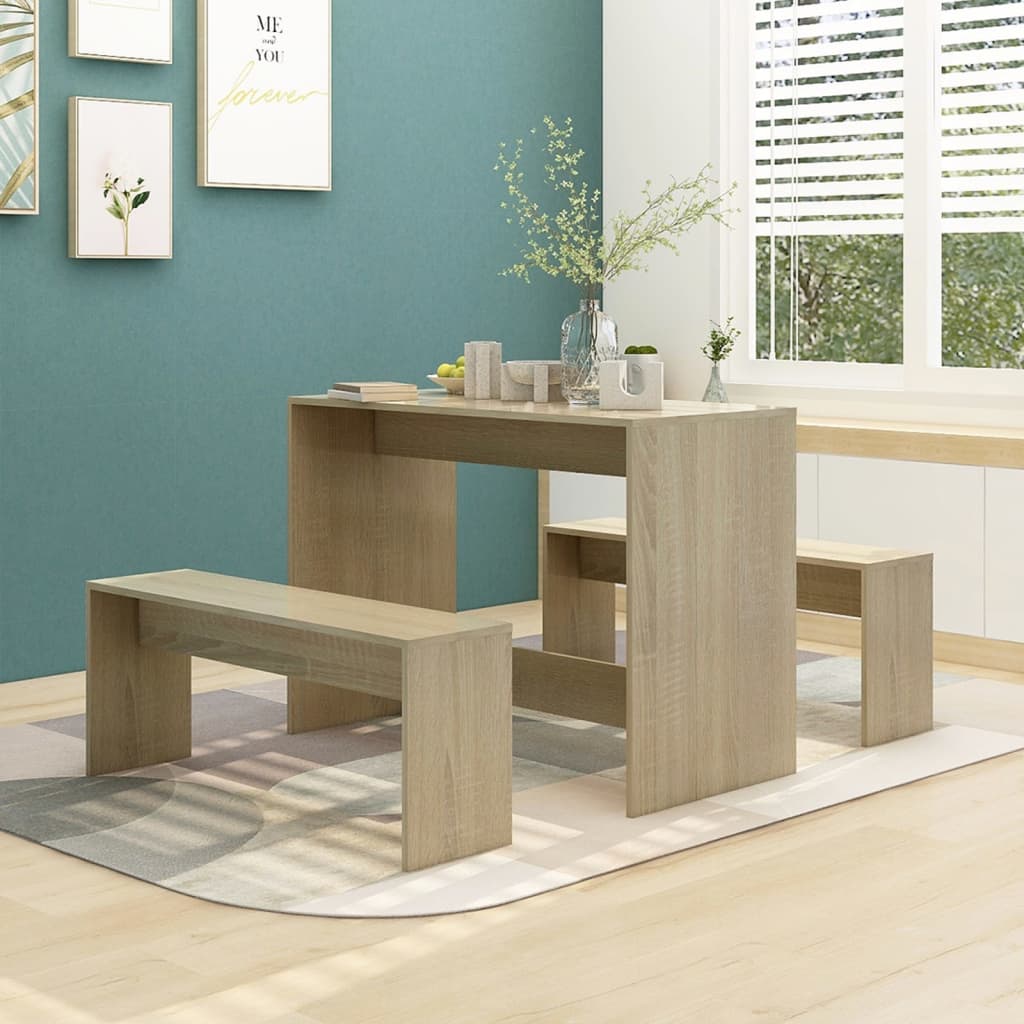 vidaXL 3 Piece Dining Set Sonoma Oak Engineered Wood