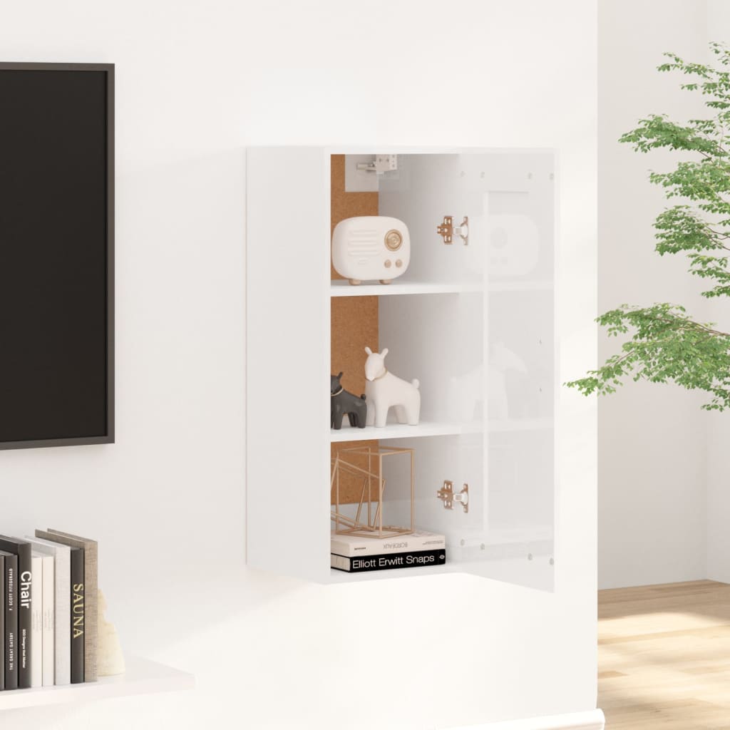 vidaXL Wall Cabinet High Gloss White 35x34x90 cm Engineered Wood