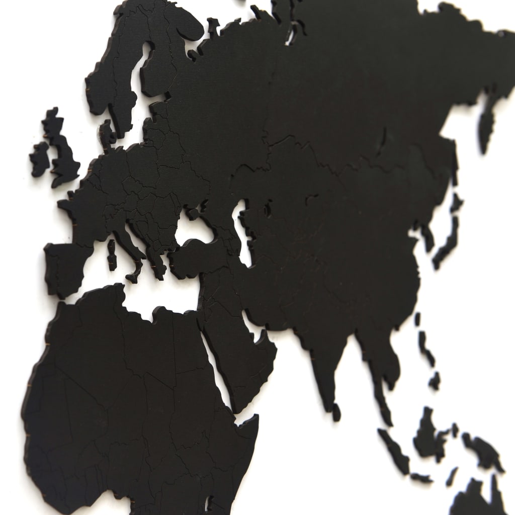 MiMi Innovations Wooden World Map Wall Decoration Luxury Black 90x54 cm