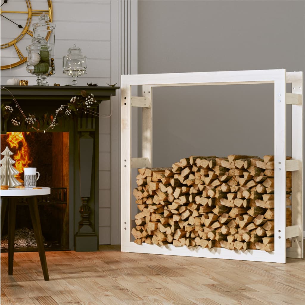 vidaXL Firewood Rack White 100x25x100 cm Solid Wood Pine