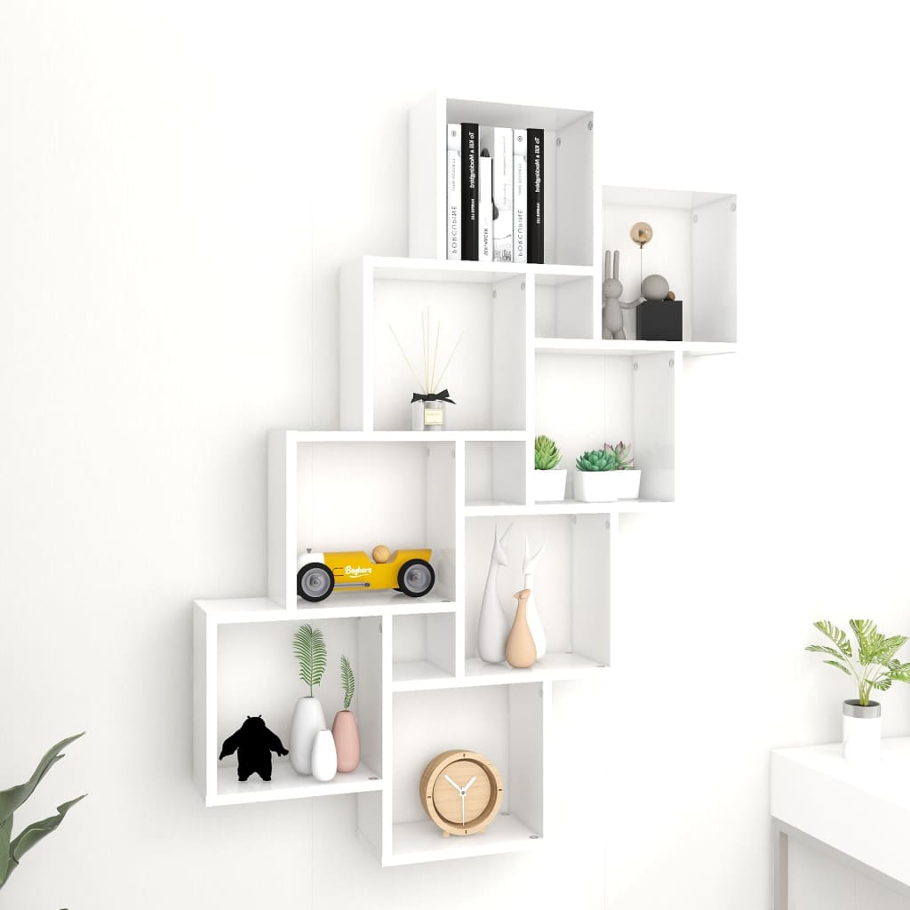 vidaXL Wall Cube Shelf White 90x15x119 cm Engineered Wood