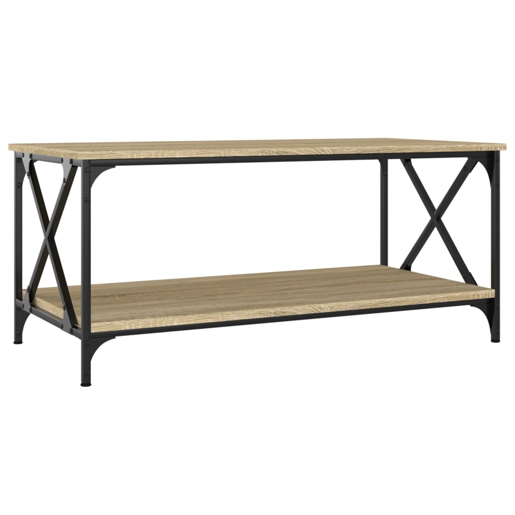 vidaXL Coffee Table Sonoma Oak 100x50x45 cm Engineered Wood and Iron