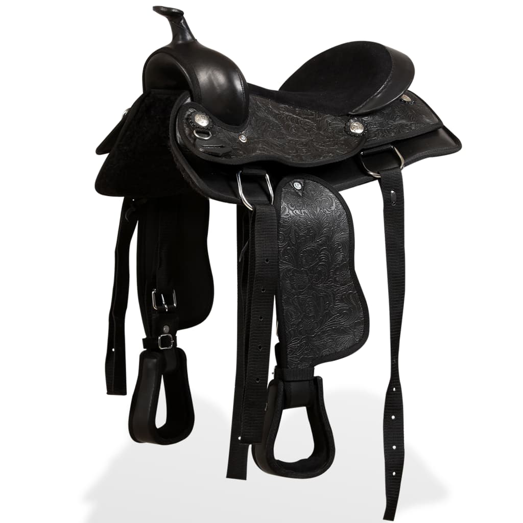 vidaXL Western Saddle. Headstall&Breast Collar Real Leather 13" Black