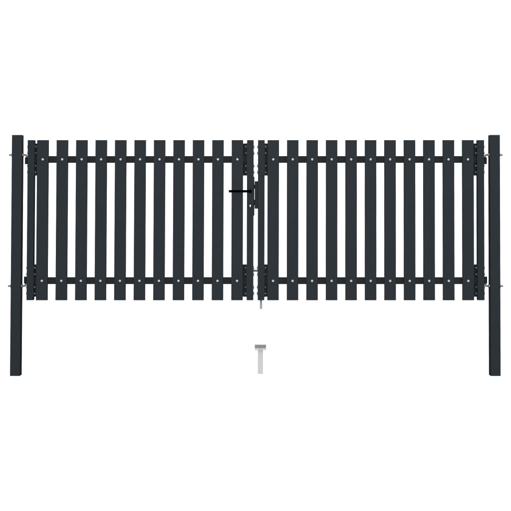 vidaXL Double Door Fence Gate Steel 306x175 cm Anthracite