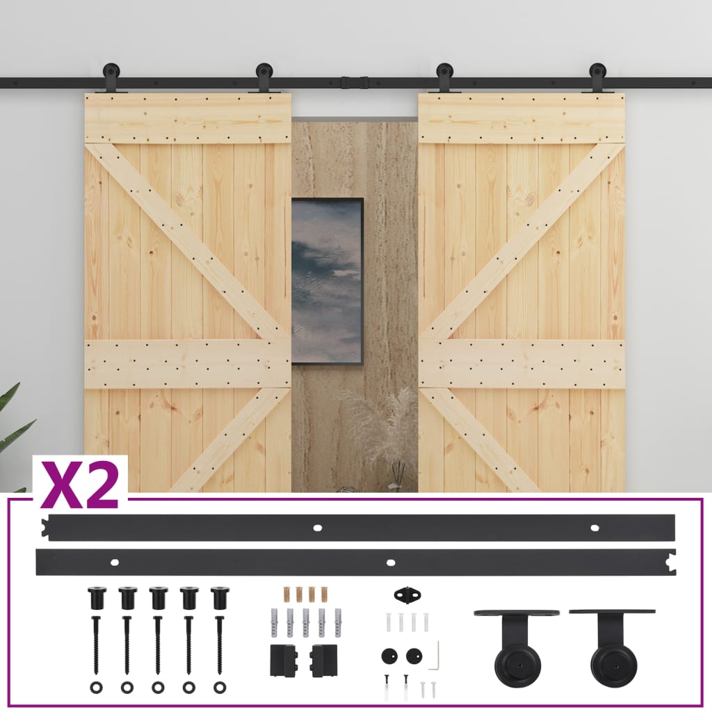vidaXL Sliding Door with Hardware Set 80x210 cm Solid Pine Wood