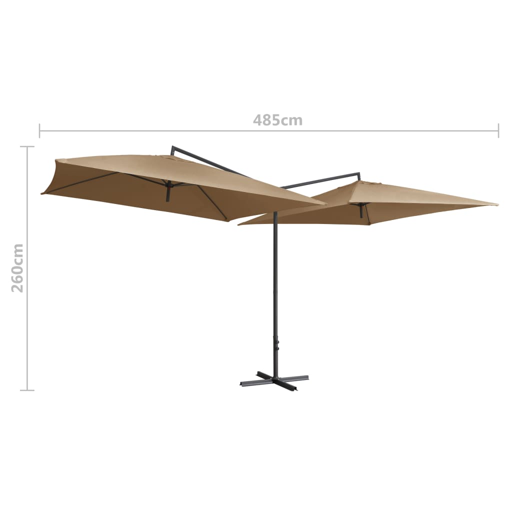 vidaXL Double Parasol with Steel Pole 250x250 cm Taupe