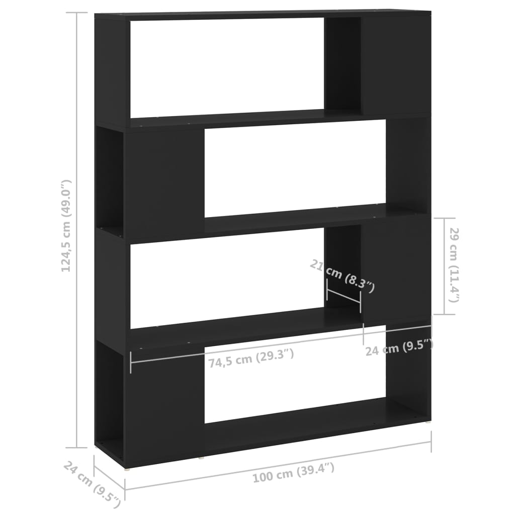 vidaXL Book Cabinet Room Divider Black 100x24x124 cm