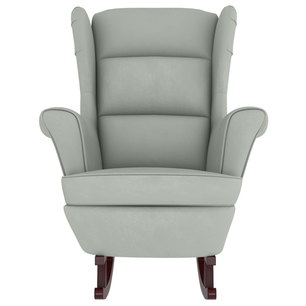 vidaXL Rocking Chair with Solid Wood Rubber Legs Light Grey Velvet
