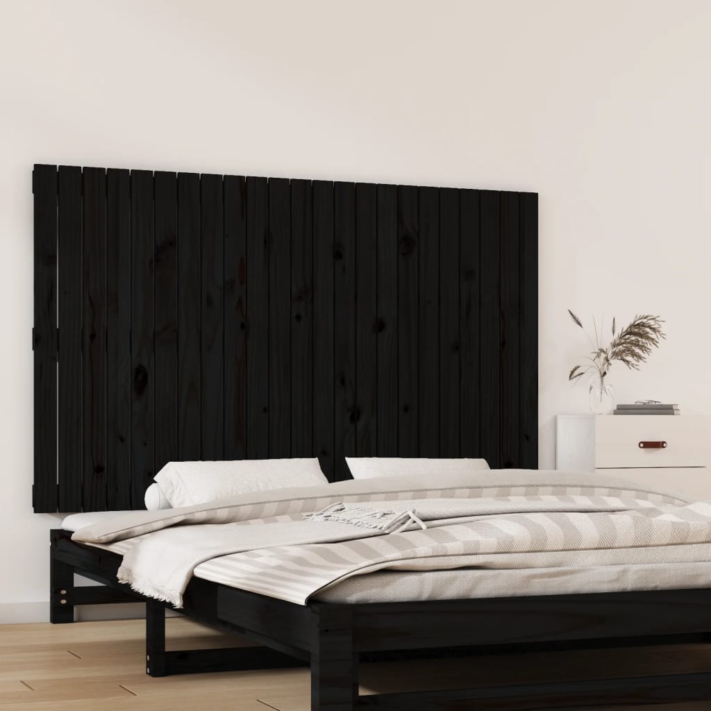 vidaXL Wall Headboard Black 147x3x90 cm Solid Wood Pine