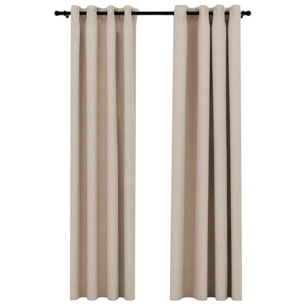 vidaXL Linen-Look Blackout Curtains with Grommets 2pcs Beige 140x245cm