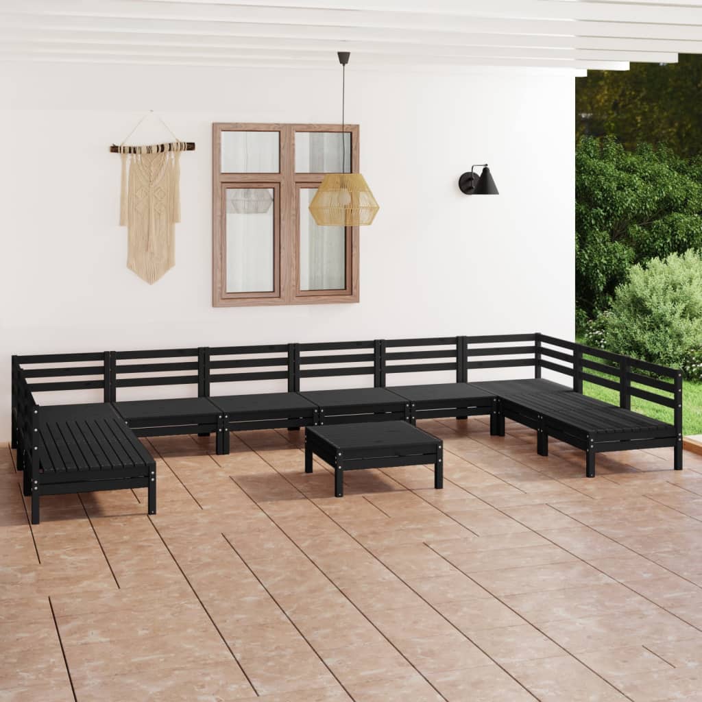 vidaXL 11 Piece Garden Lounge Set Black Solid Pinewood