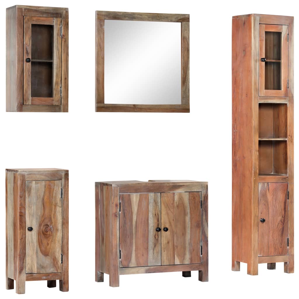 vidaXL 5 Piece Bathroom Set Solid Acacia Wood