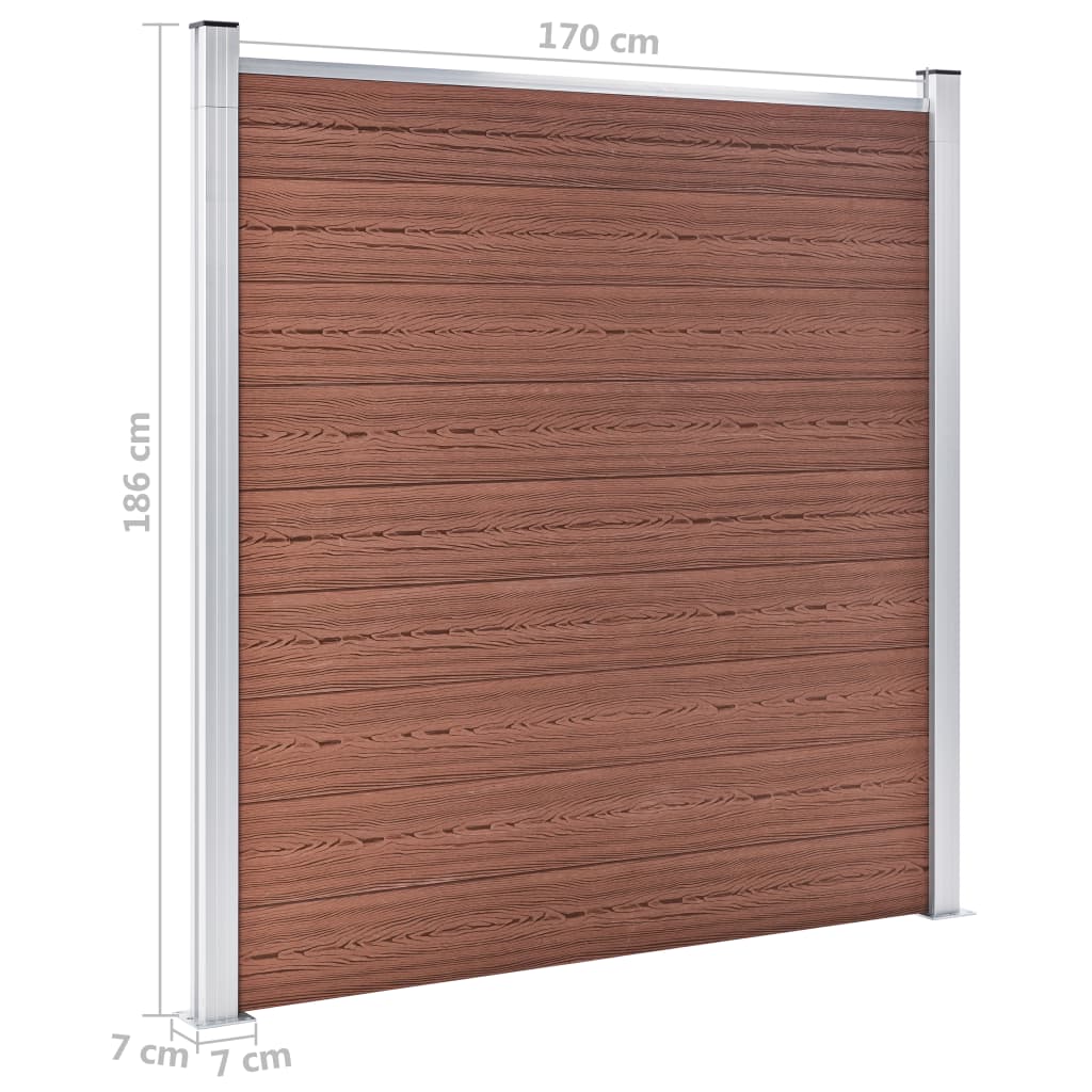 vidaXL WPC Fence Set 2 Square + 1 Slanted 446x186 cm Brown