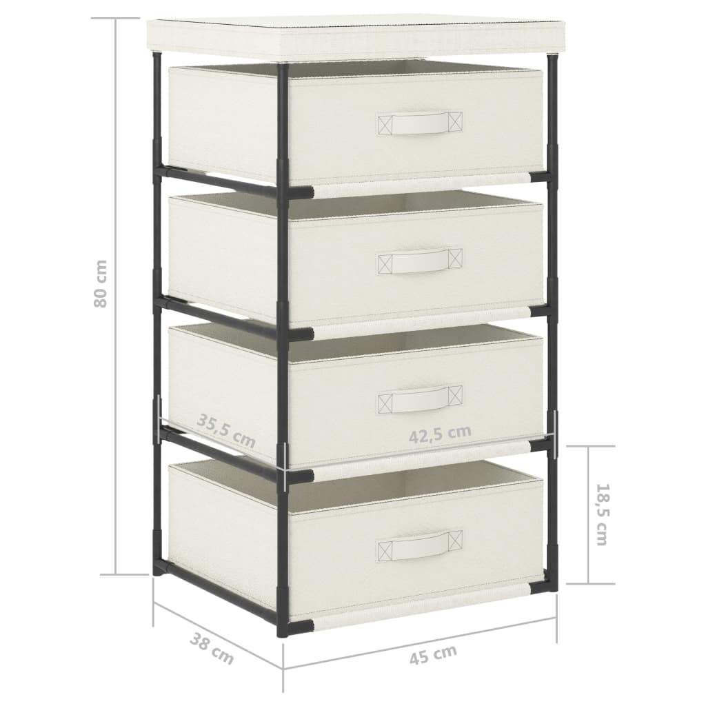 vidaXL Storage Rack with 4 Fabric Baskets Steel Cream