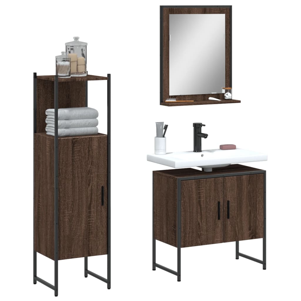 vidaXL 3 Piece Bathroom Cabinet Set Brown Oak Engineered Wood