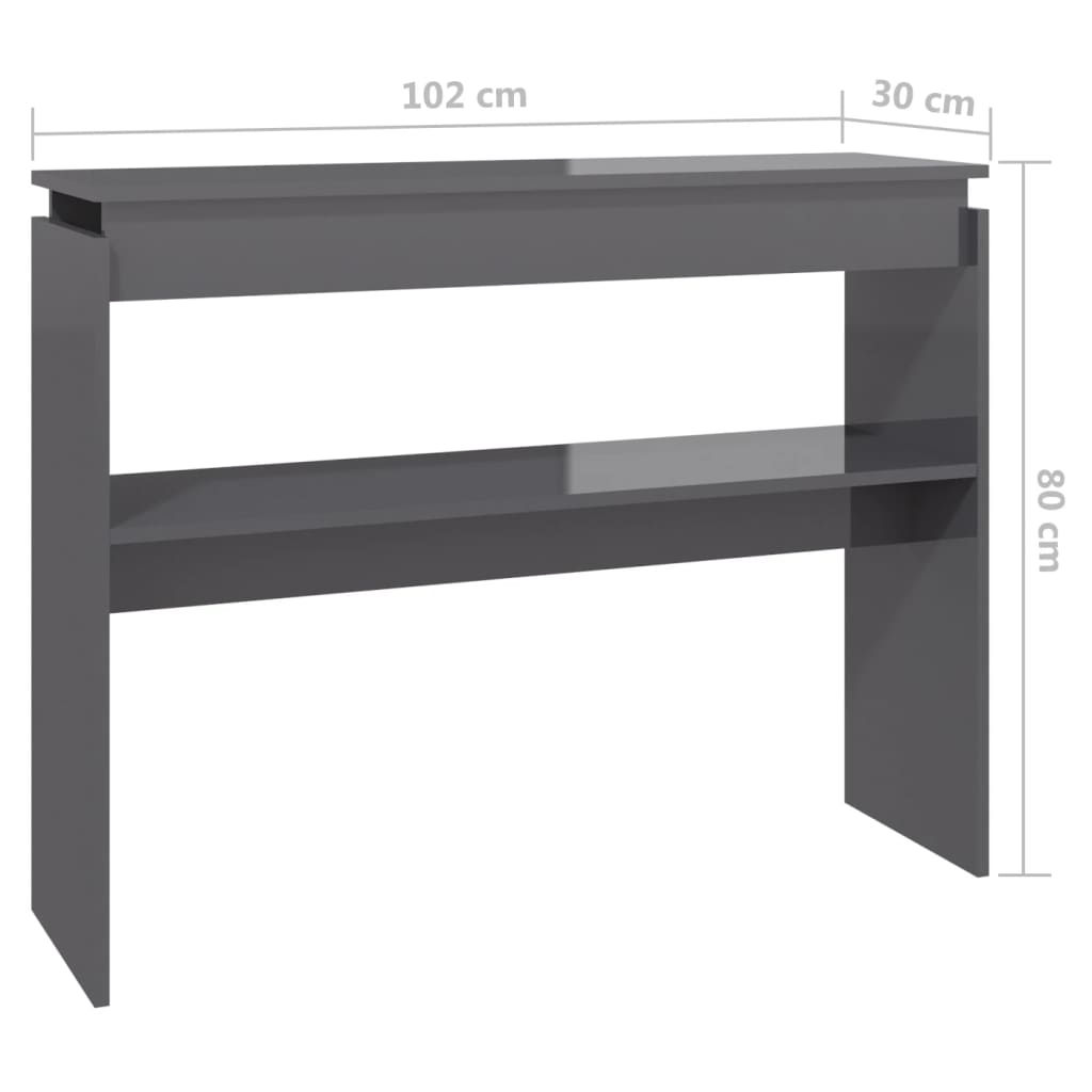 vidaXL Console Table High Gloss Grey 102x30x80 cm Engineered Wood