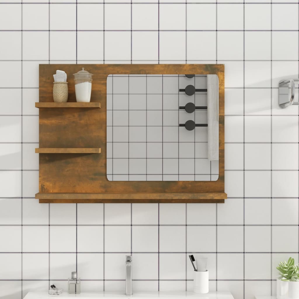 vidaXL Bathroom Mirror Smoked Oak 60x10.5x45 cm Engineered Wood