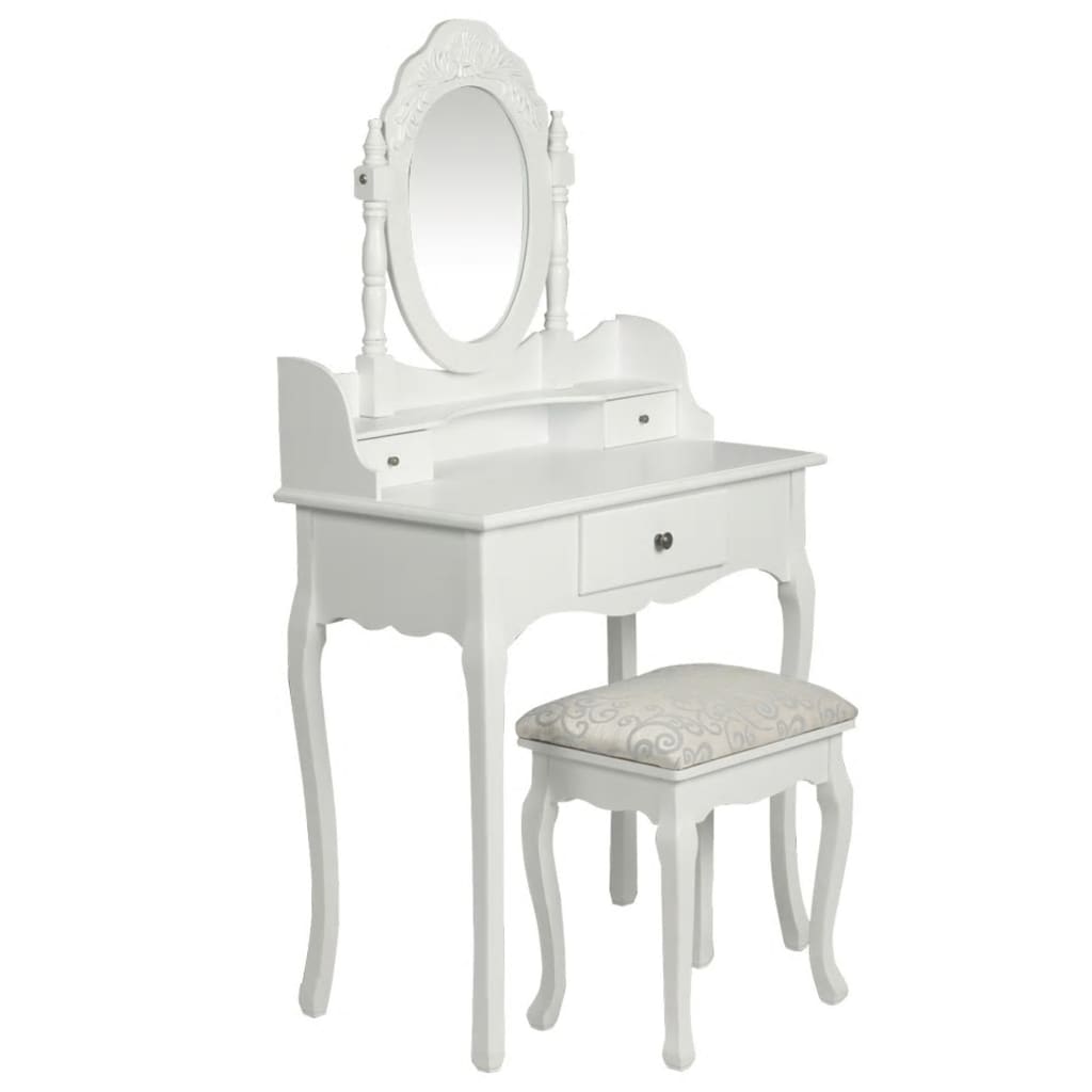 vidaXL Dressing Table with Mirror and Stool White