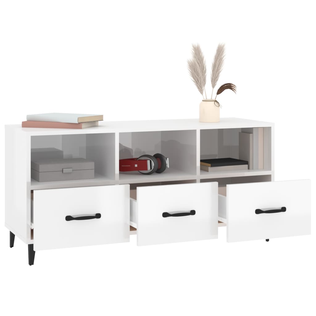 vidaXL TV Cabinet High Gloss White 102x35x50 cm Engineered Wood