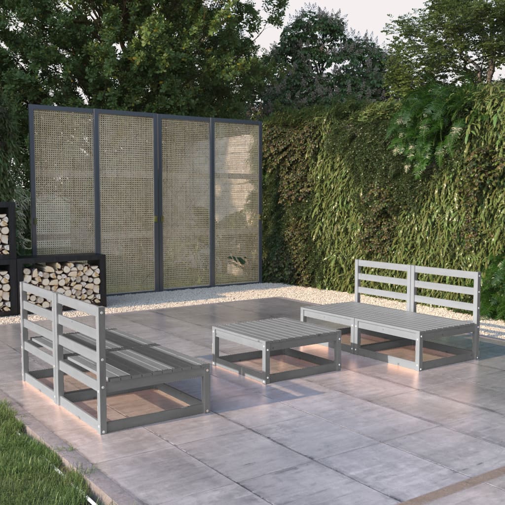 vidaXL 5 Piece Garden Lounge Set Grey Solid Wood Pine