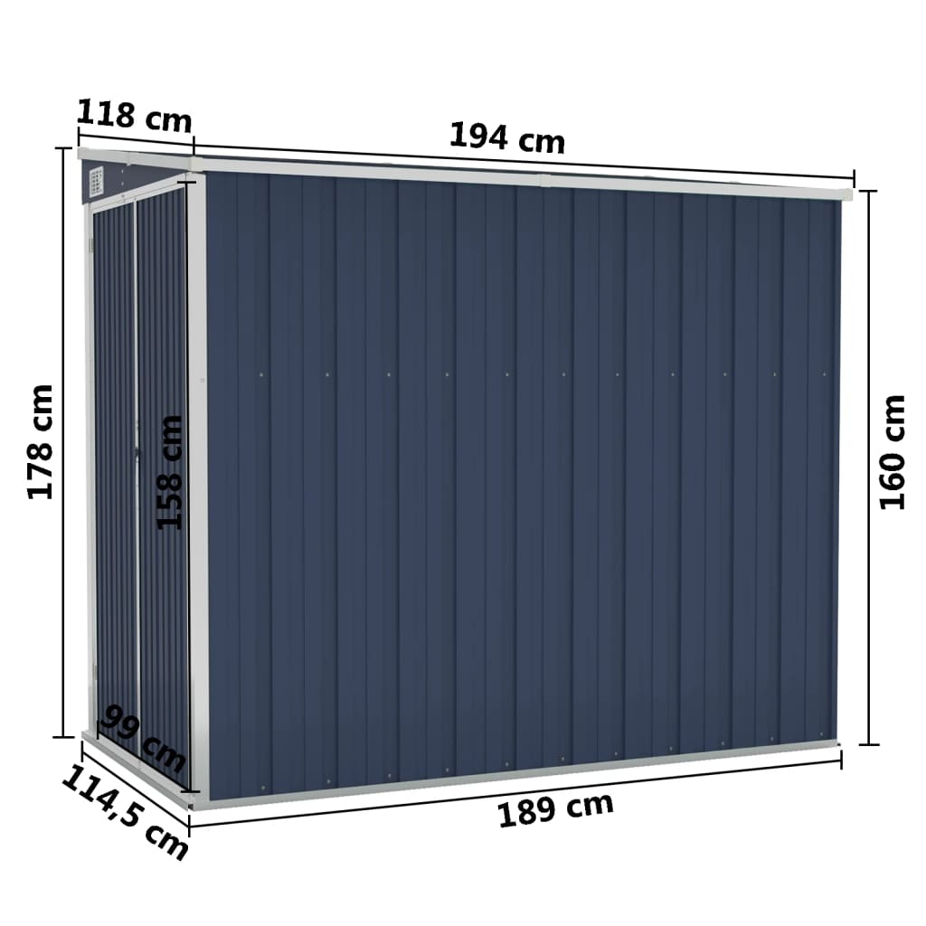 vidaXL Wall-mounted Garden Shed Anthracite 118x194x178 cm Steel